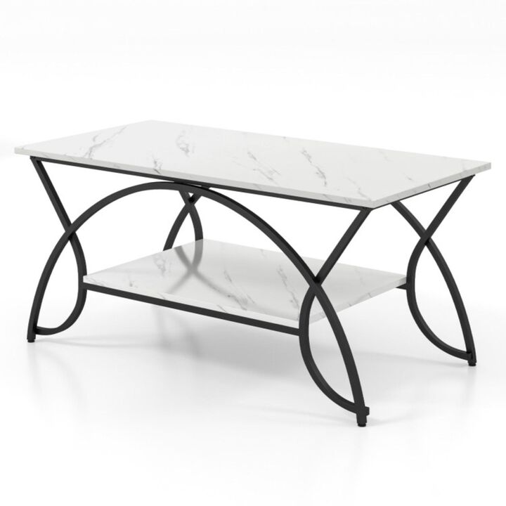 Hivvago 2-Tier Faux Marble Coffee Table with Marble Top and Metal Frame