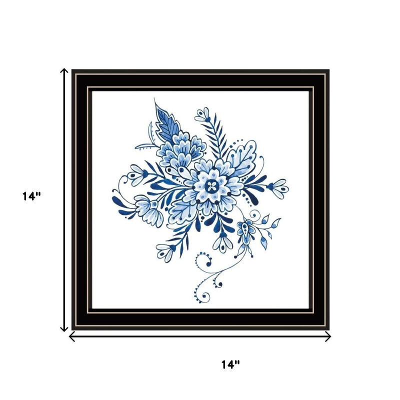 HomeRoots Set Of Two Blue And White Delph Floral Black Framed Wall Art image number 5