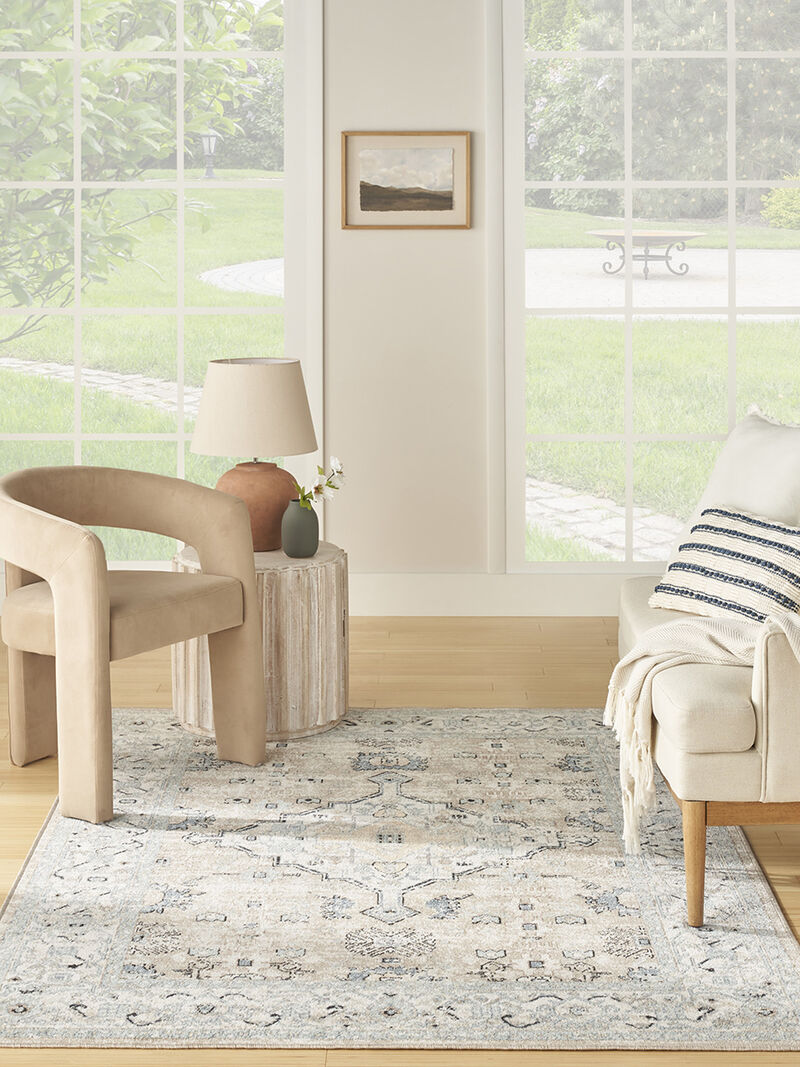 Washable Decor WSD12 Taupe/Blue 6'7" x 9' Rug