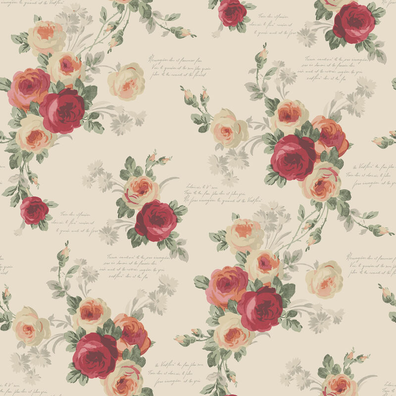 Heirloom Rose Red & Beige Wallpaper image number 0