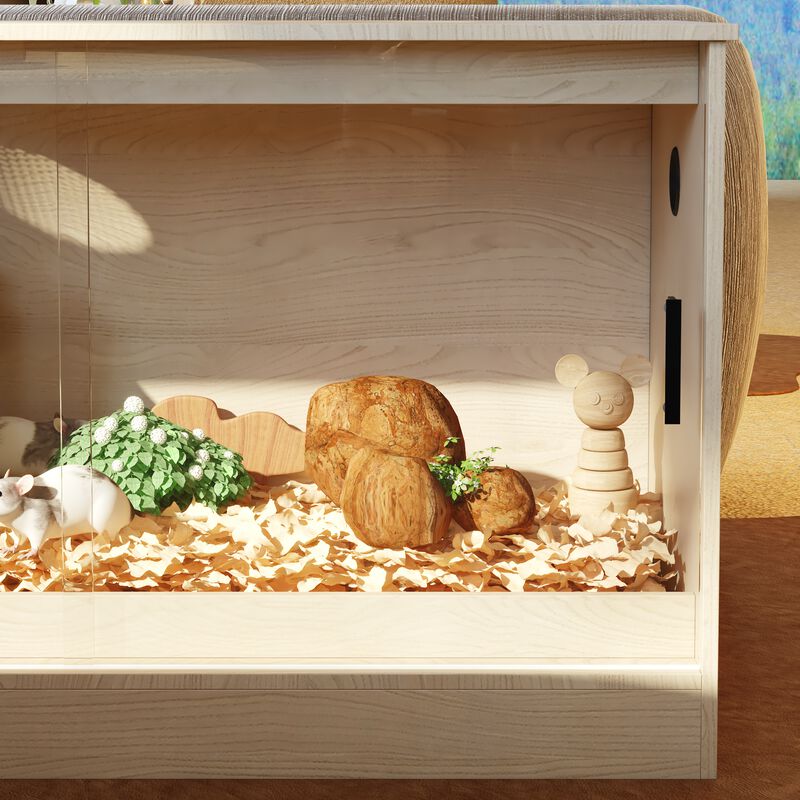 Natural Wooden Hamster Cage Small Animal Habitats/House for Gerbil Dwarf Hamster Guinea Pig Chinchilla with Air Vents image number 5