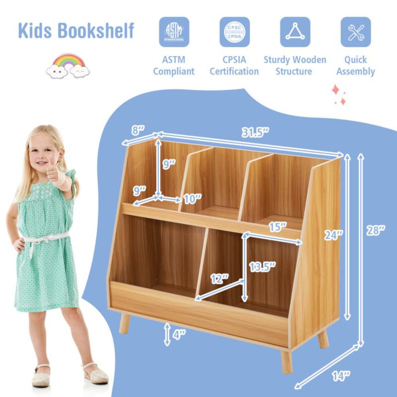 Hivvago 5-Cube Kids Bookshelf and Toy Organizer with Anti-Tipping Kits