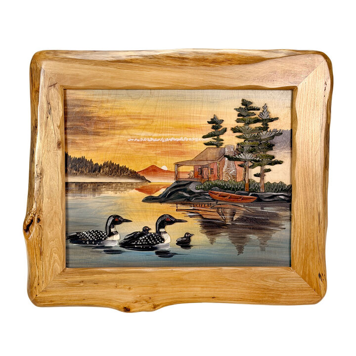 Rustic Loon Family Intarsia Wood Wall Sculpture 25.5x29.5 Cabin D&eacute;cor