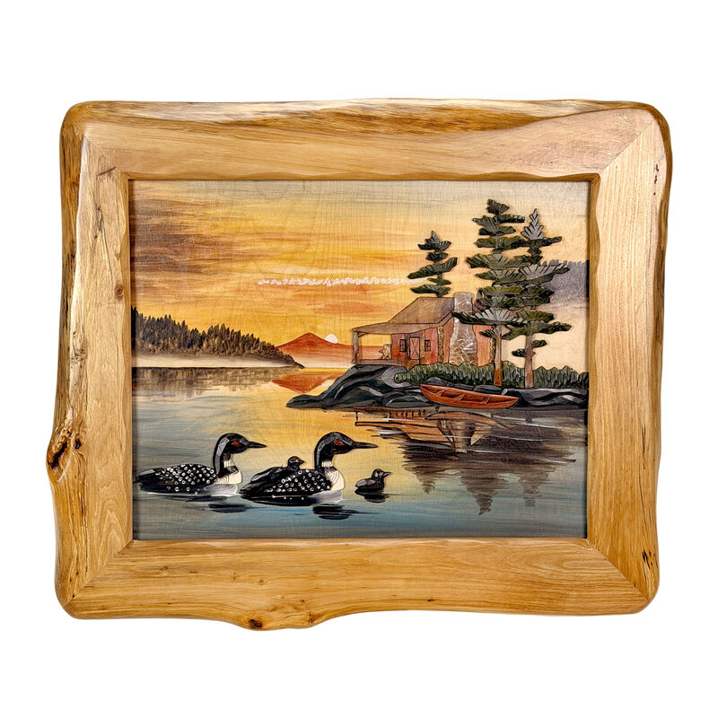 Rustic Loon Family Intarsia Wood Wall Sculpture 25.5x29.5 Cabin D&eacute;cor image number 0