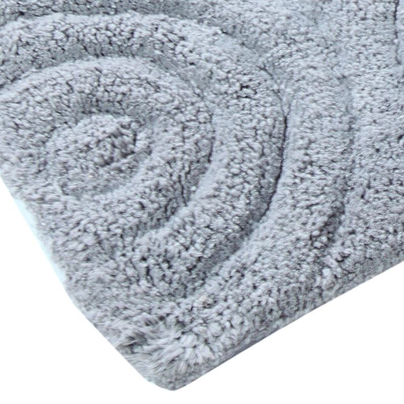 Knightsbridge Beautiful Circle Design Premium Quality Year Round Cotton With Non-Skid Back Bath Rug 21" X 34" Silver