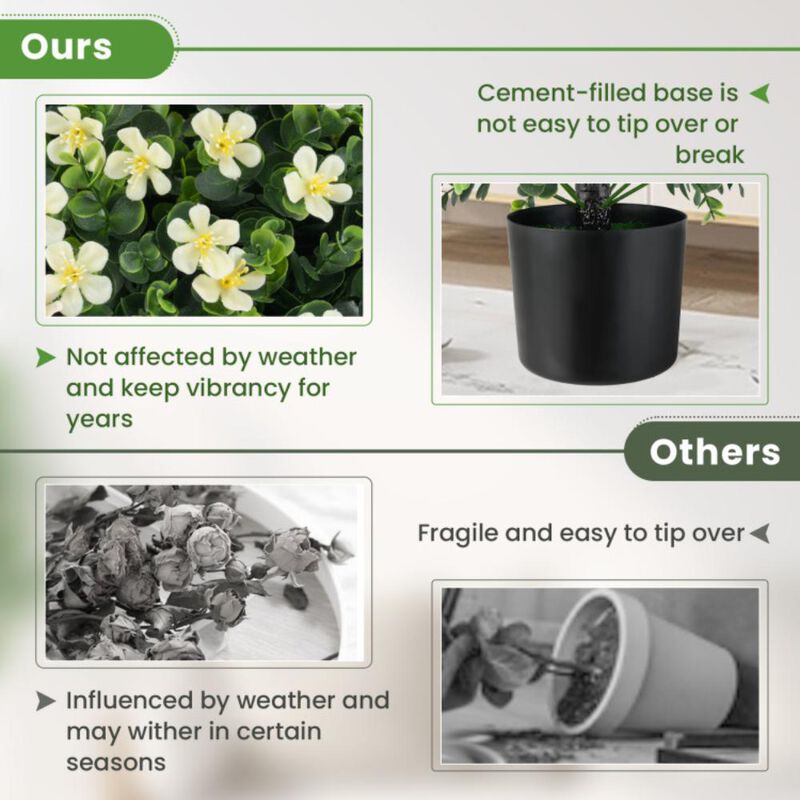 Hivvago 2 Pack Artificial Boxwood Topiary Ball Tree Faux Shrub Bushes with Flowers