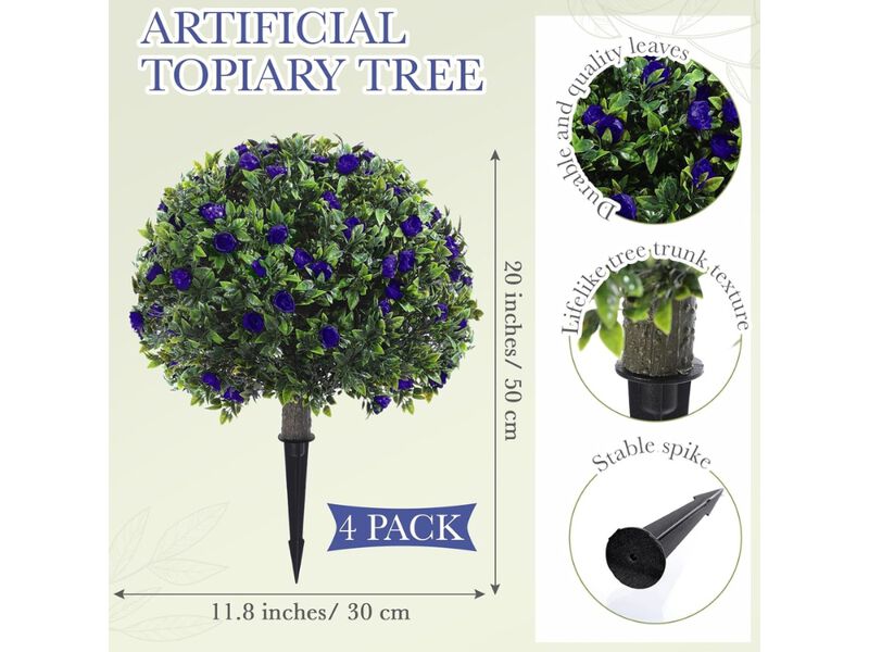2 Pack Purple Artificial Boxwood Plants UV Resistant Outdoor Garden Porch Decor image number 2