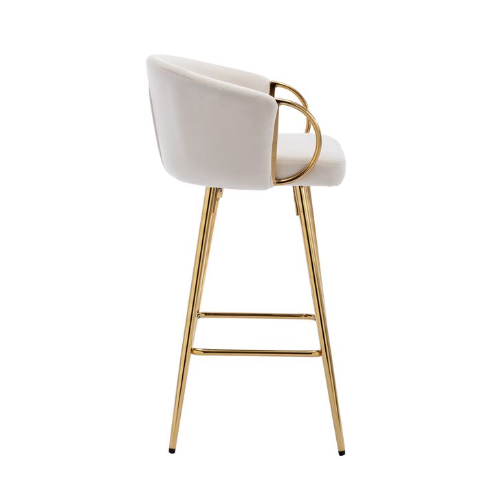 26 Inch Set of 2 Velvet Bar Stools with Chrome Footrest and Golden Base Counter Height Stools