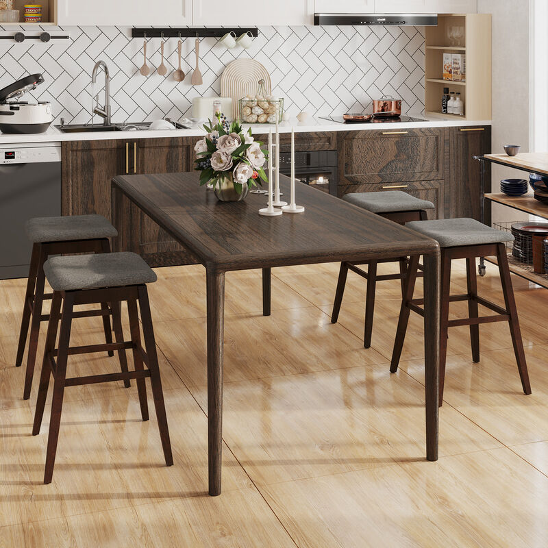 Contemporary Swivel Bar Stools Set of 2 – Padded Seat, Footrest & Rubber Wood Base