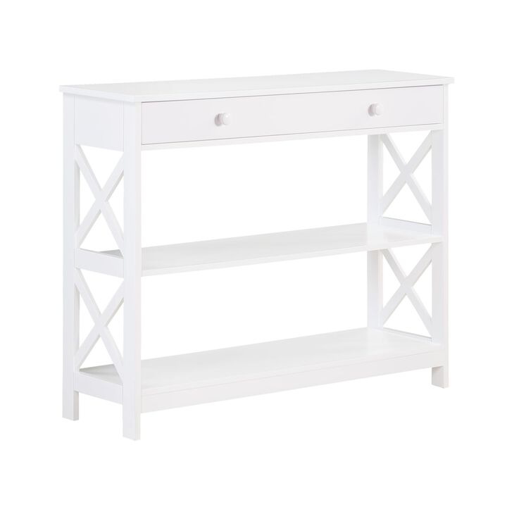 Convenience Concepts Oxford 1-Drawer Console Table 39.5"" - Farmhouse Sofa Display With Storage Shelf For Living  Family  & Dining Room  Modern Entryway Hall Table For Kitchen  Bedroom  White