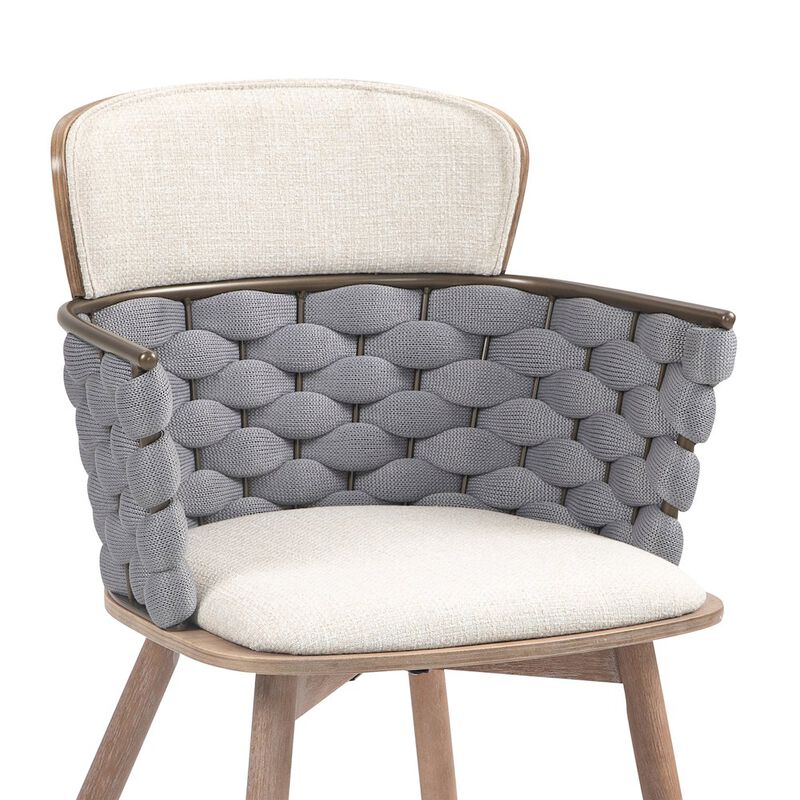 Glamour Home Set of 2 Bechor Beige and Gray Woven Fabric Dining Chair with Natural Wood Legs