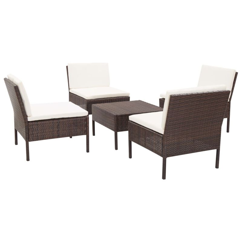 vidaXL 5 Piece Garden Sofa Set with Cushions Poly Rattan Brown