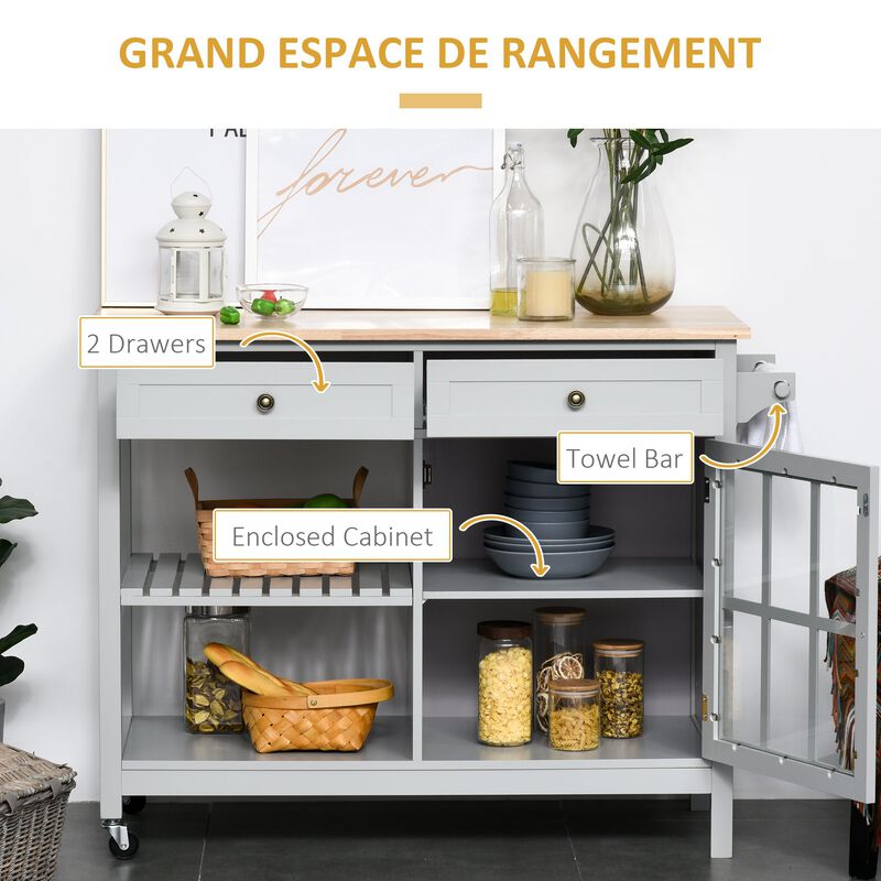 Gray Kitchen Helper: Storage Trolley with Wood Top and Ample Storage