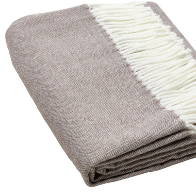 HomeRoots 50" X 60" Taupe Woven Herringbone Plush Throw Blanket image number 2