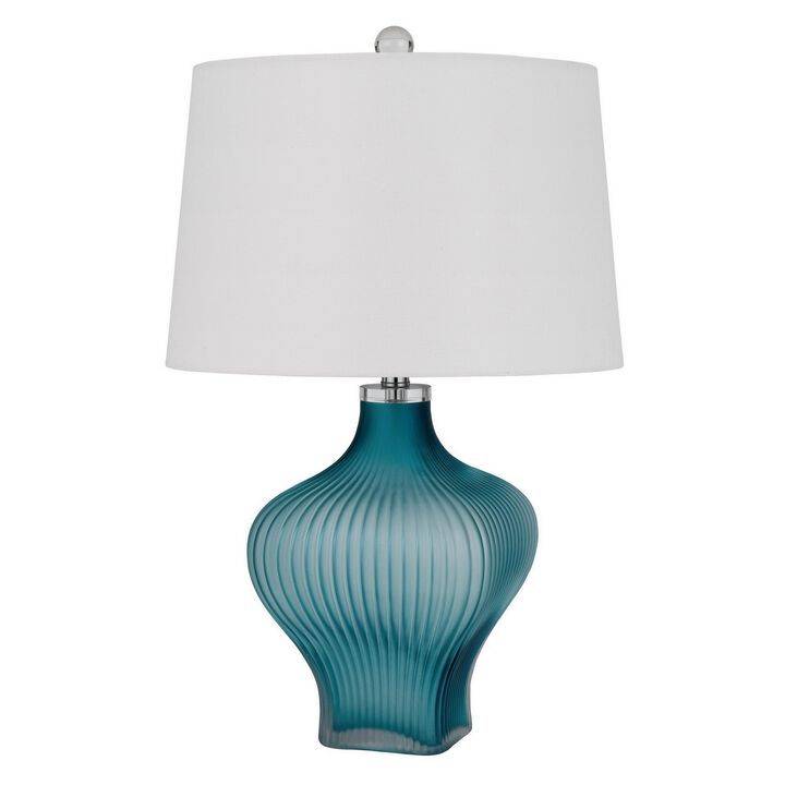 26 Inch Modern Accent Table Lamp, Unique Tapered Glass Base, Aqua Blue-Benzara