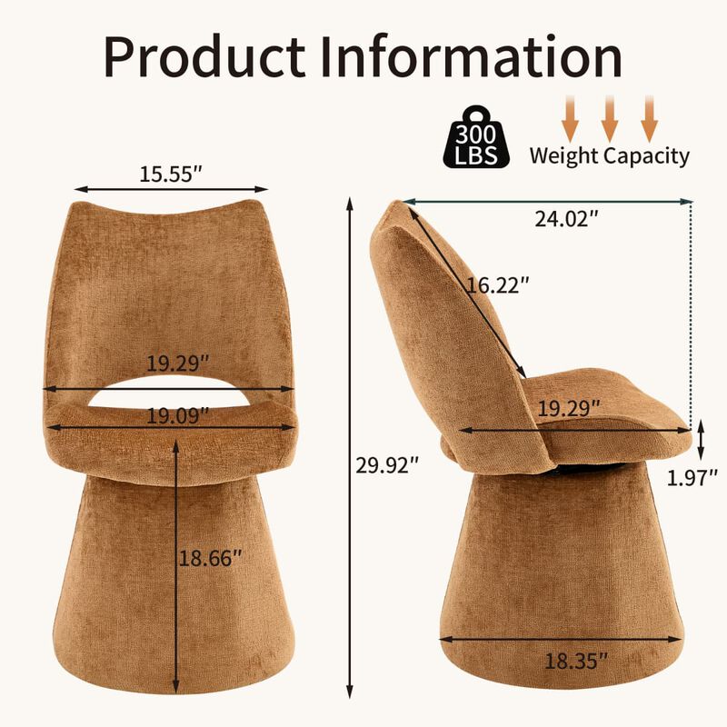 Set of 1 Swivel Dining Chair Velvet Upholstered Dining Chair with Hollow Open Back Modern Dining Chair with Metal Base and Memory Foam image number 2