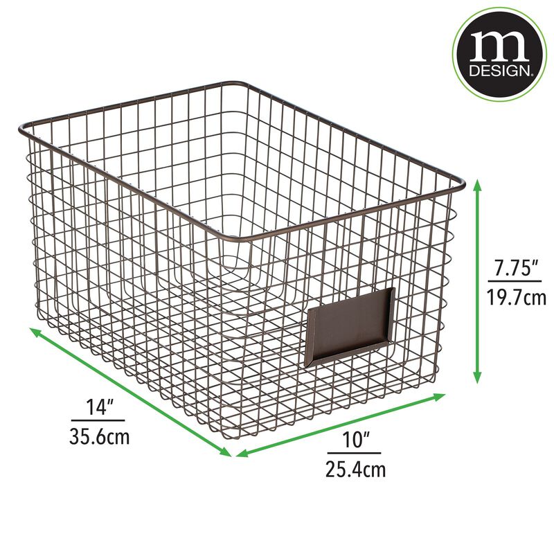mDesign Bedroom Closet Storage Organizer Basket with Label Slot, 2 Pack, Bronze