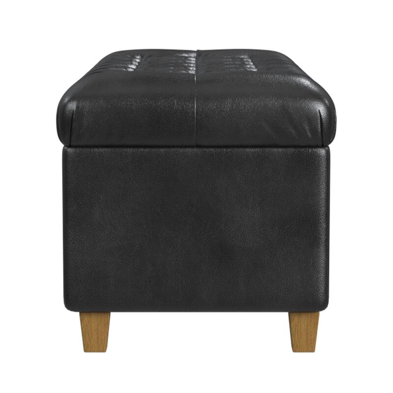 Bea Storage Ottoman Bench with Tufted Black Faux Leather, 40 Inch image number 3