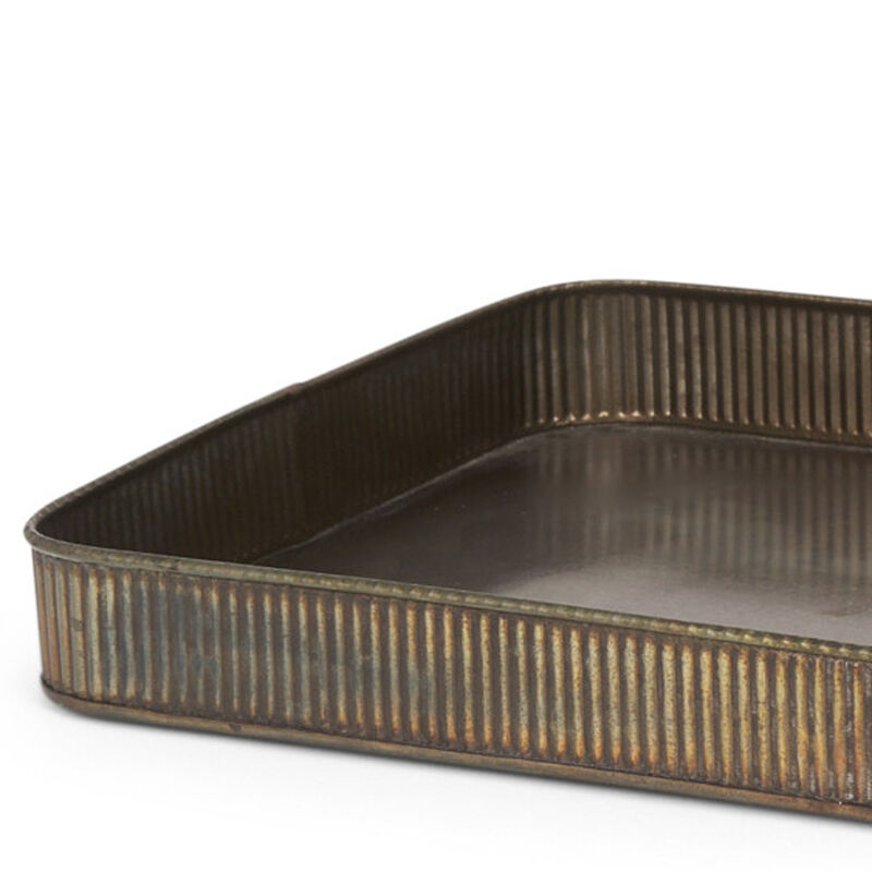 HomeRoots Set of Two Antiqued Brass Metal Handmade Serving Tray image number 5