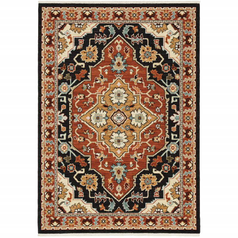 5 x 8 Red and Black Oriental Power Loom Area Rug