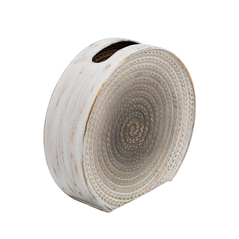 Metal 9"H Round Vase, White image number 1