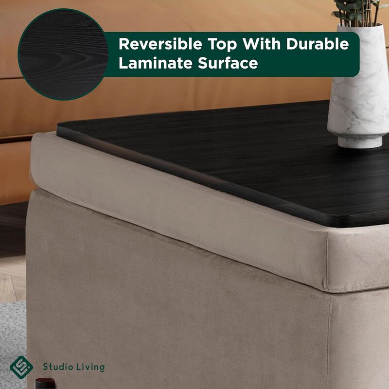 Connor 31.1-inch Taupe Velvet Storage Ottoman image number 7