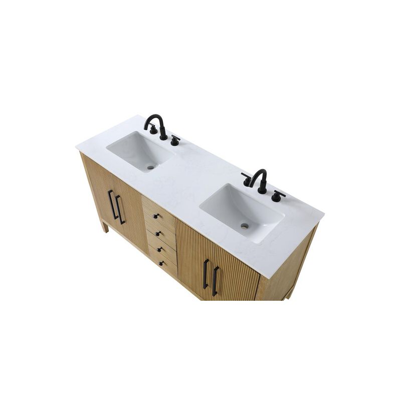 Elegant Kitchen and Bath 60 inch Double Bathroom Vanity in Linen Oak