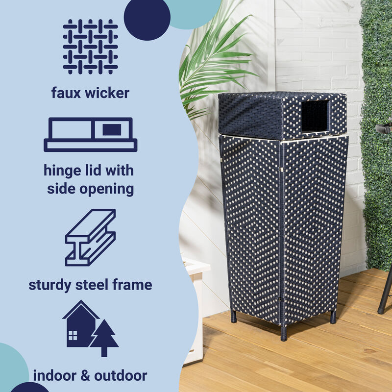 Keaton Modern All-Weather Wicker/Metal Lidded Hideaway Outdoor Trash Can