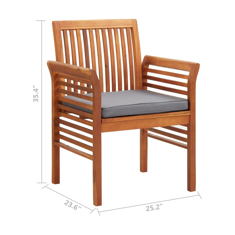 Kim Outdoor Dining Chair, Slatted Solid Acacia Wood, Gray Cushion - Benzara