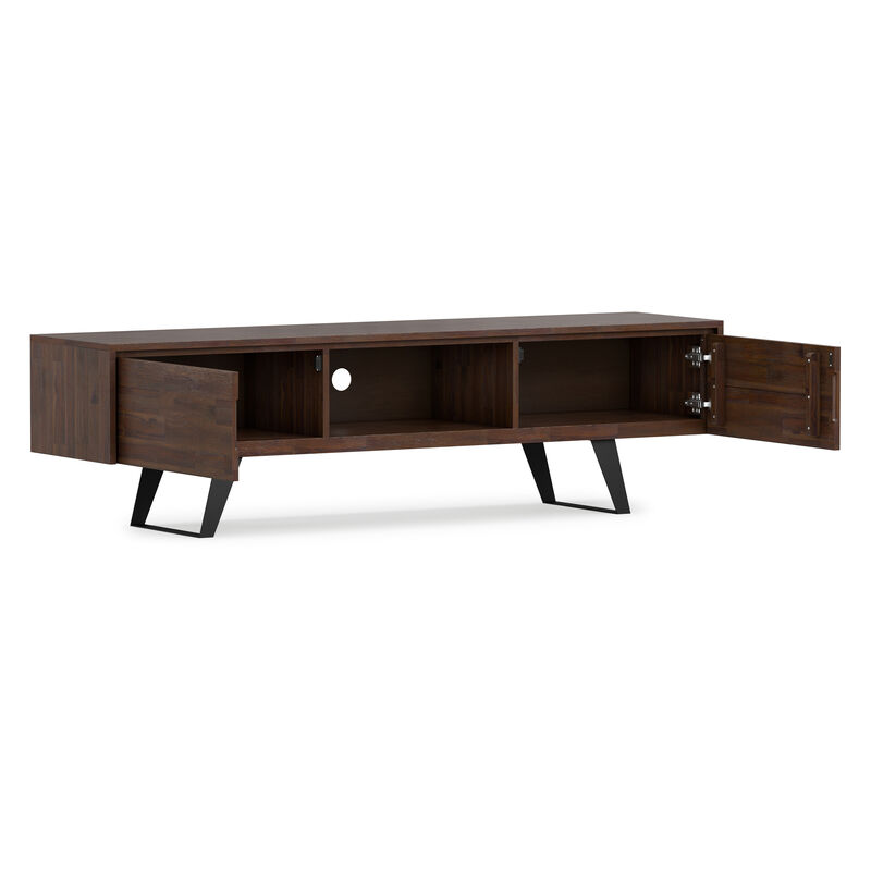 Lowry SOLID ACACIA WOOD 72 inch Wide Modern Industrial TV Media Stand in Distressed Charcoal Brown For TVs up to 80 inches image number 4