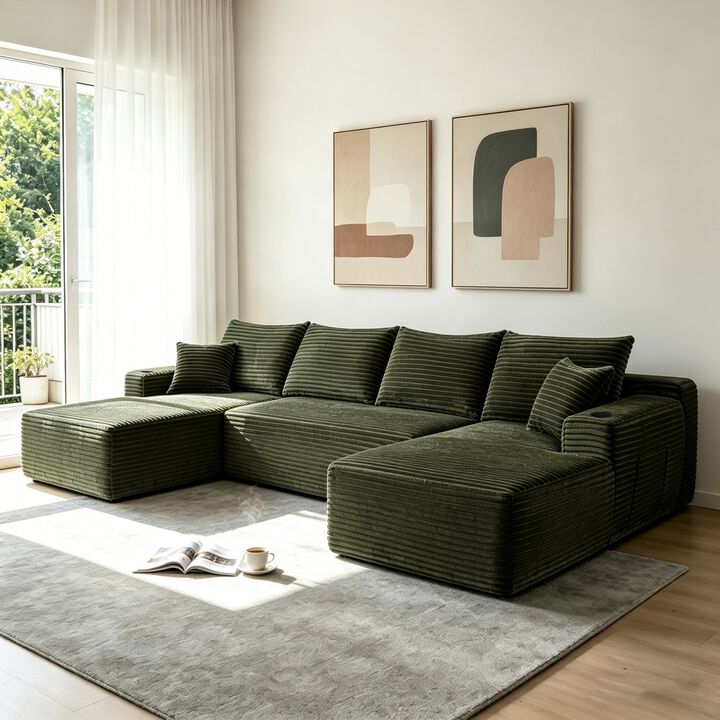 Numvim Corduroy U‑Shape Cloud Modular Sectional Sofa