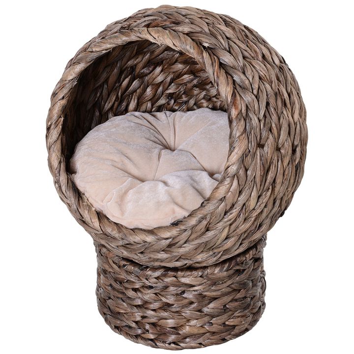 Natural Cat Comfort: 20" Dark Brown Braided Elevated Cat Basket