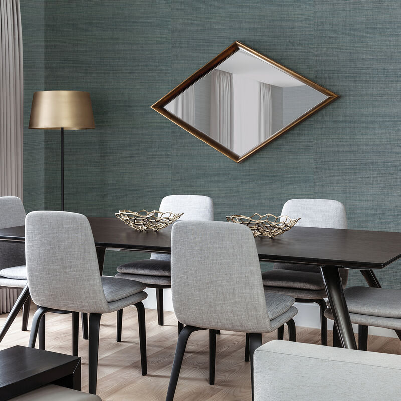 Laem Teal Grasscloth Wallpaper image number 1