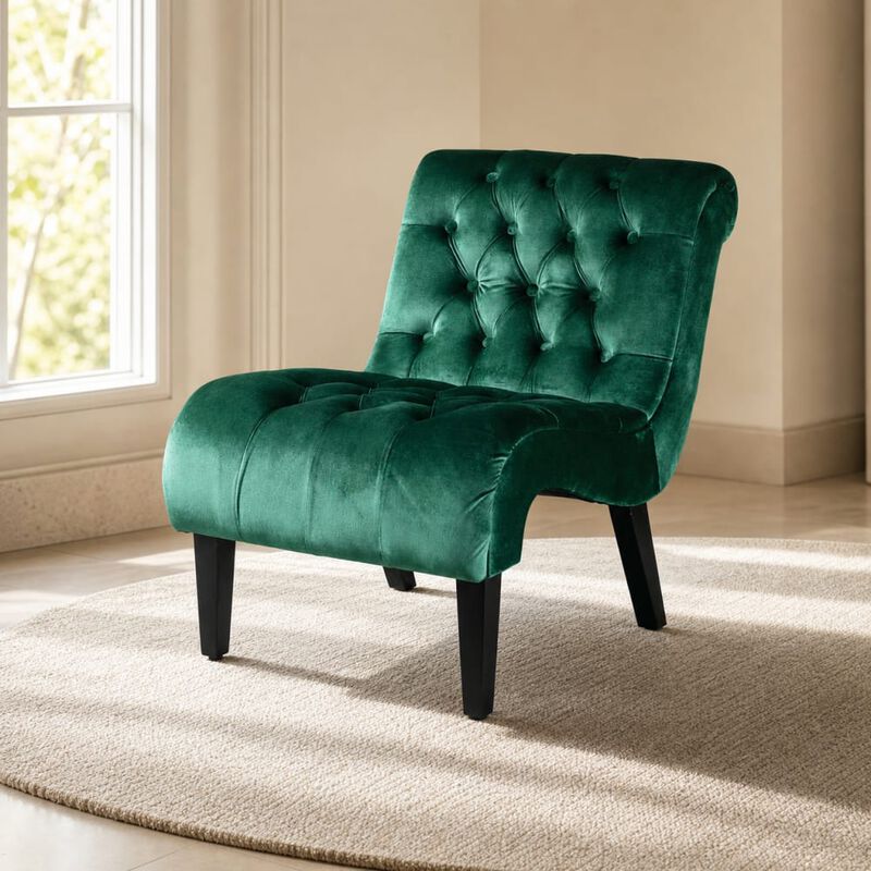 GOODSILO Armless Velvet Upholstered Accent Chair Leisure Chair with Wooden Legs for Living Room, Bedroom, Office, Small Spaces image number 2