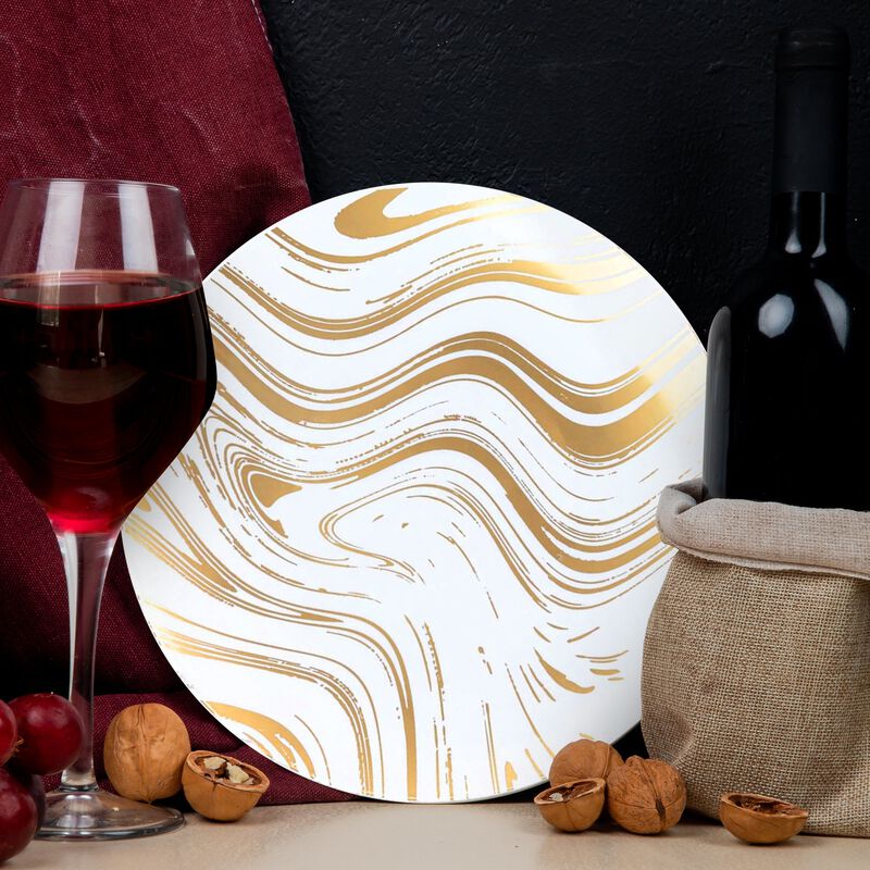 10.25" White with Gold Waves Plastic Dinner Plates (120 Plates) image number 6