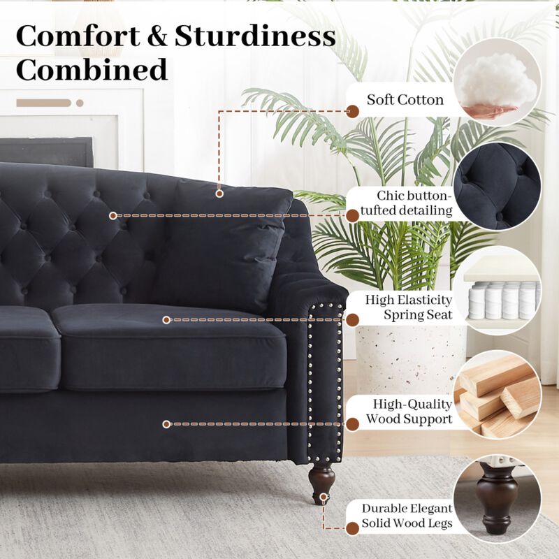 Snump 82" Velvet Chesterfield Sofa image number 2