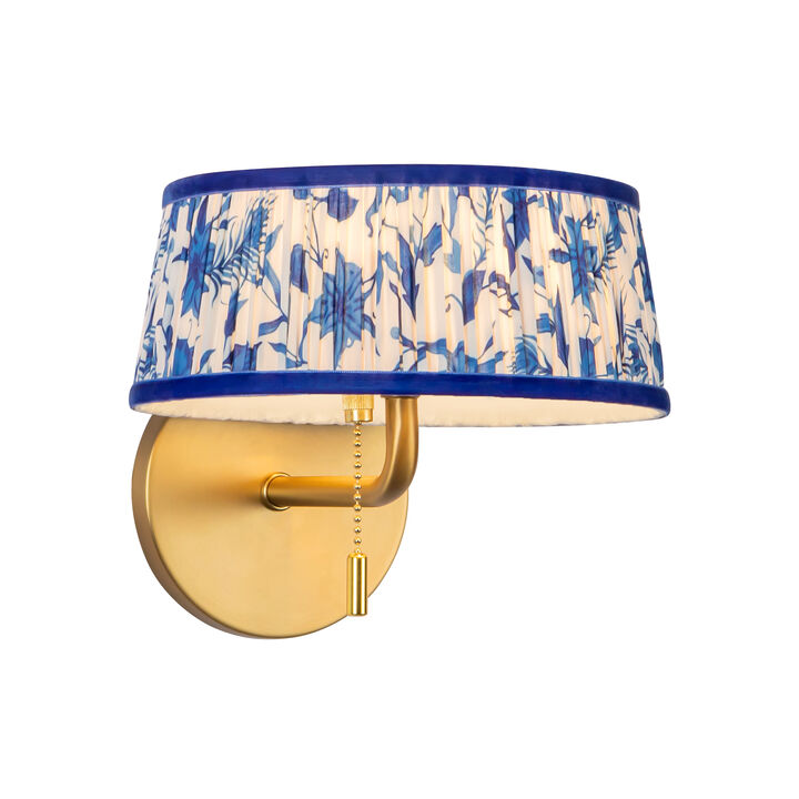 Scout 7-in Damp-Rated Wall/Vanity Light with Patterned Pleated Linen Shade