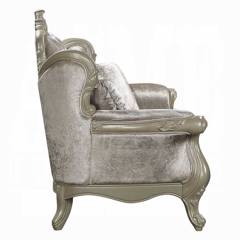 Bertha Baroque Loveseat with 3 Pillows, Tufted Champagne Gray, 70 Inch image number 3
