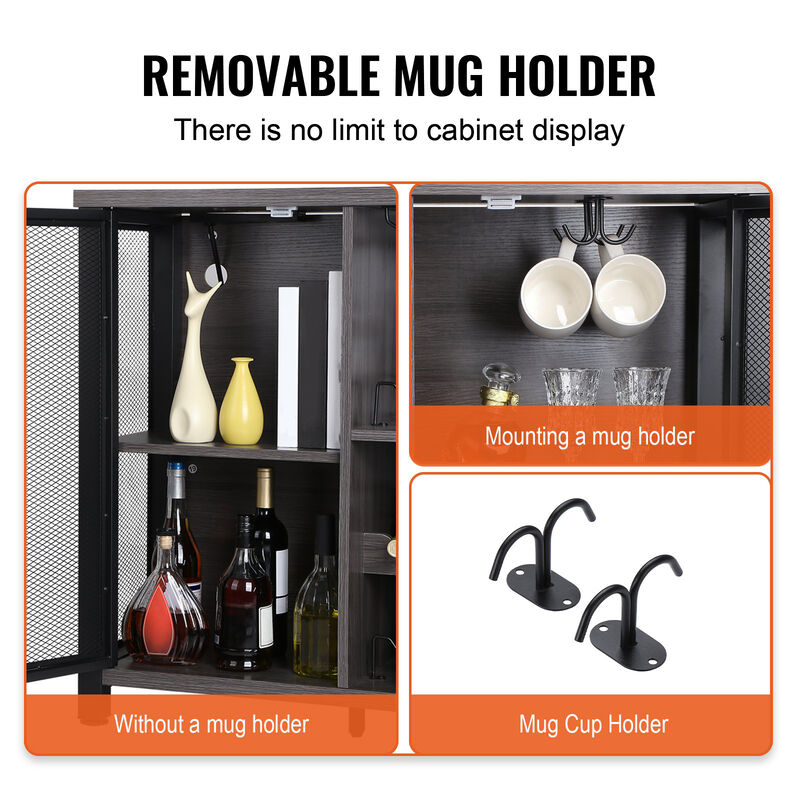 Industrial Bar Cabinet with Wine Rack and Storage for Liquor, Glasses, and More