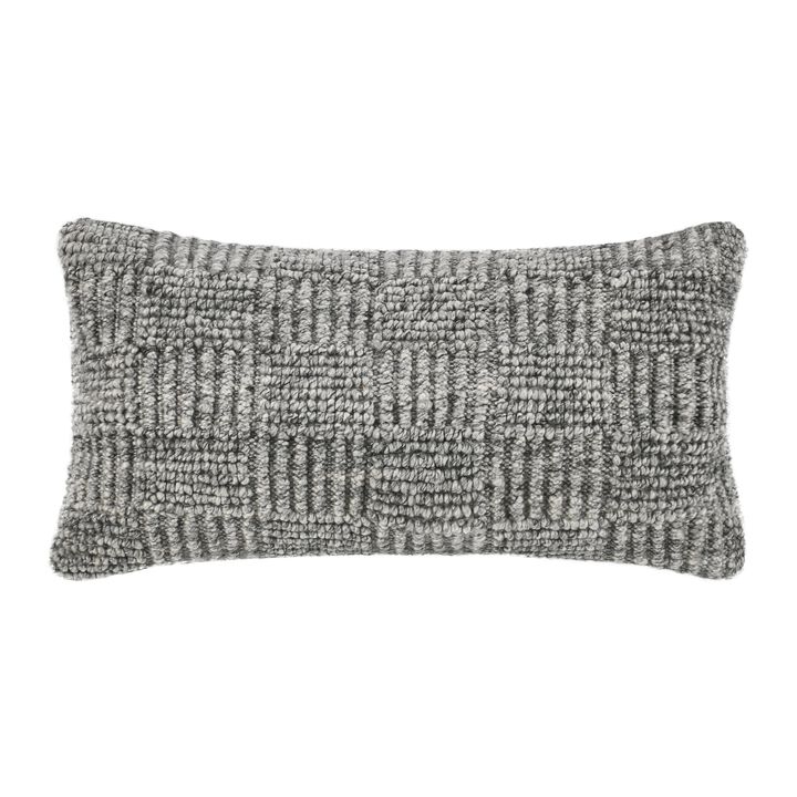 Slick Lumbar Accent Throw Pillow, 14x26, Gray Recycled Textured Fabric - Benzara
