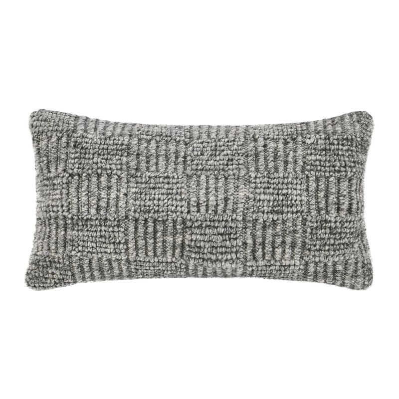 Slick Lumbar Accent Throw Pillow, 14x26, Gray Recycled Textured Fabric - Benzara