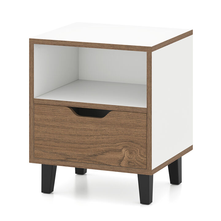 Nightstand with Drawer and Open Shelf for Bedroom Storage and Bedside Organization