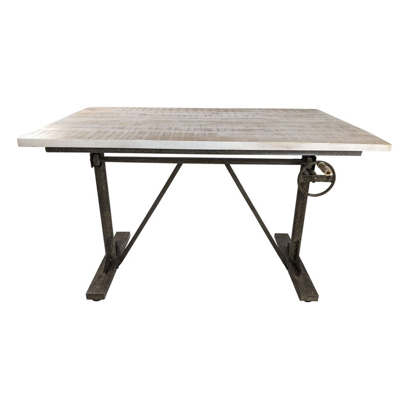 HomeRoots Adjustable Antiqued White Solid Wood and Iron Trestle Standing Desk image number 2