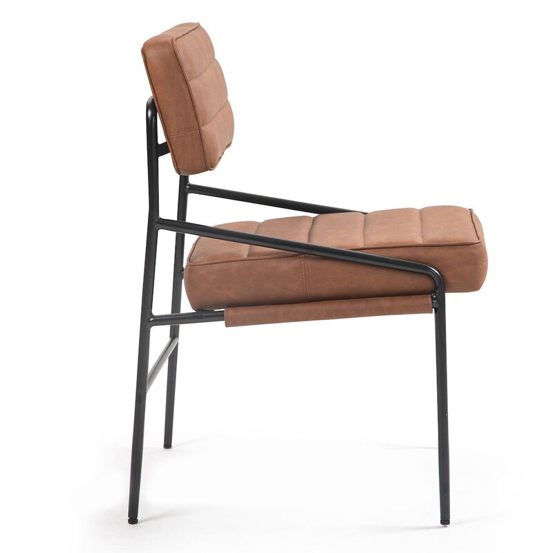 Glamour Home Becker Brown Faux Leather Dining Chair with Black Iron Legs