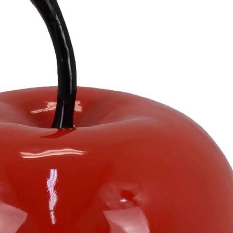 Masu Tabletop Accent Decor, 16 Inch Apple Design Glossy Red Resin Body - Benzara