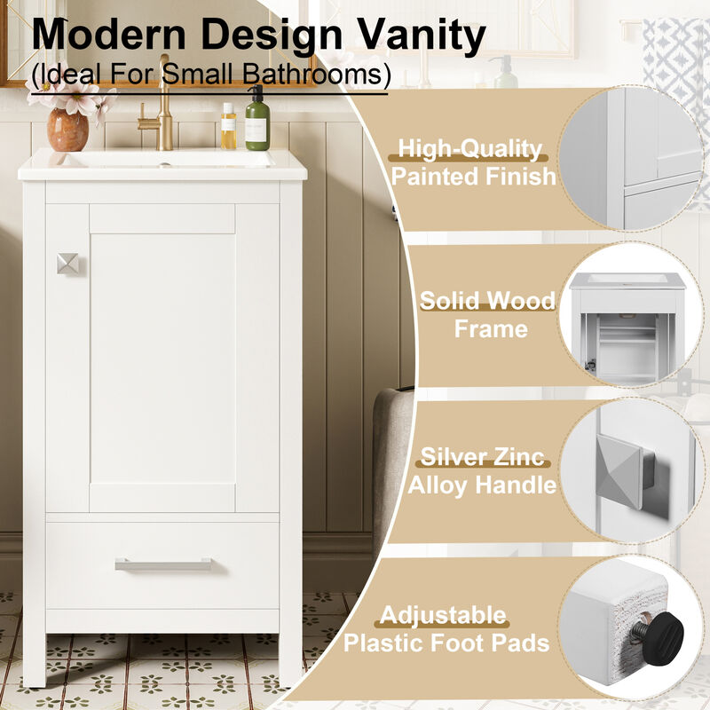 ELEMENT ACE Compact Bathroom Vanity with Integrated Ceramic Sink, Soft-Close Drawer & Door, Divider Drawer, Adjustable Foot Pads for Small Bathrooms image number 5
