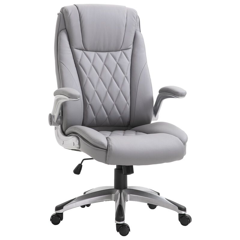 Gray Office Comfort: High-Back Faux Leather Rocker Chair