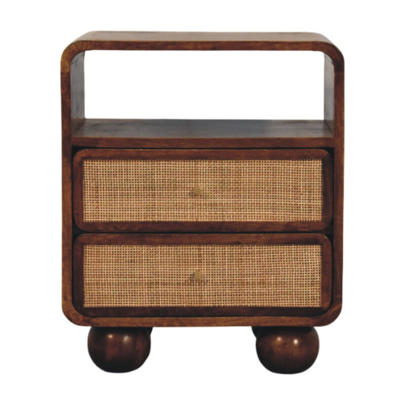 HomeRoots 22" Chestnut And Natural Solid Wood Cane Rattan Two Drawer Nightstand image number 0