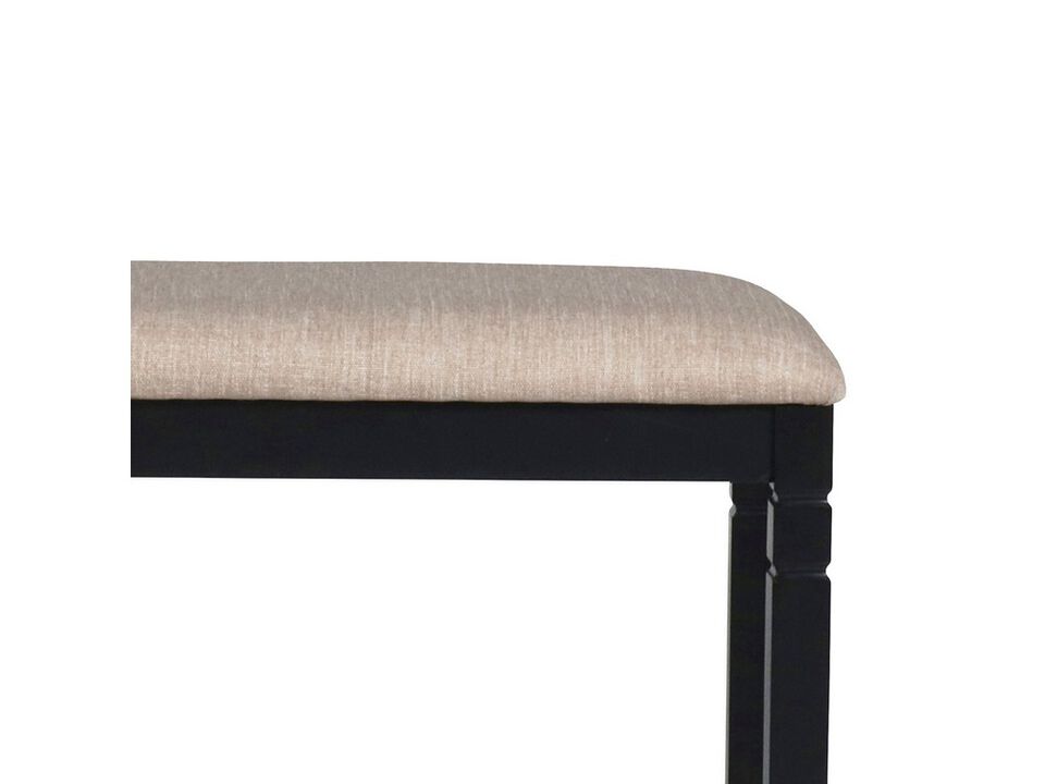 Fabric Counter Bench with Turned Legs and X Shaped Support, Beige and Black - Benzara