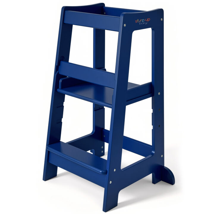 Stepup Baby&reg; Adjustable Toddler Tower - Blue Wooden Step Stool for Kids | Toddler Standing Tower with Child-safe Chopper & Chopping Board for 18M-4Y